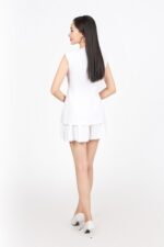 Áo kiểu công sở vải linen dáng ôm cổ tròn không tay có đệm vai - Ảnh 5