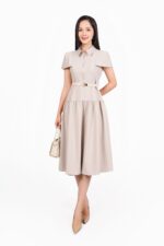 Đầm công sở vải tuytsi dáng xoè có lót