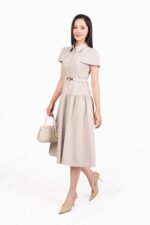 Đầm công sở vải tuytsi dáng xoè có lót - Ảnh 2