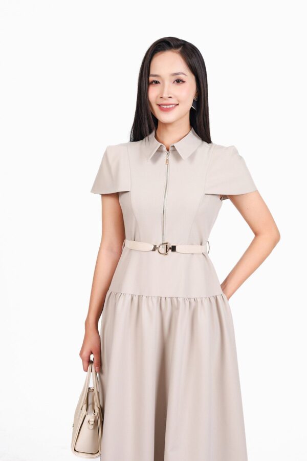 Đầm công sở vải tuytsi dáng xoè có lót - Ảnh 5