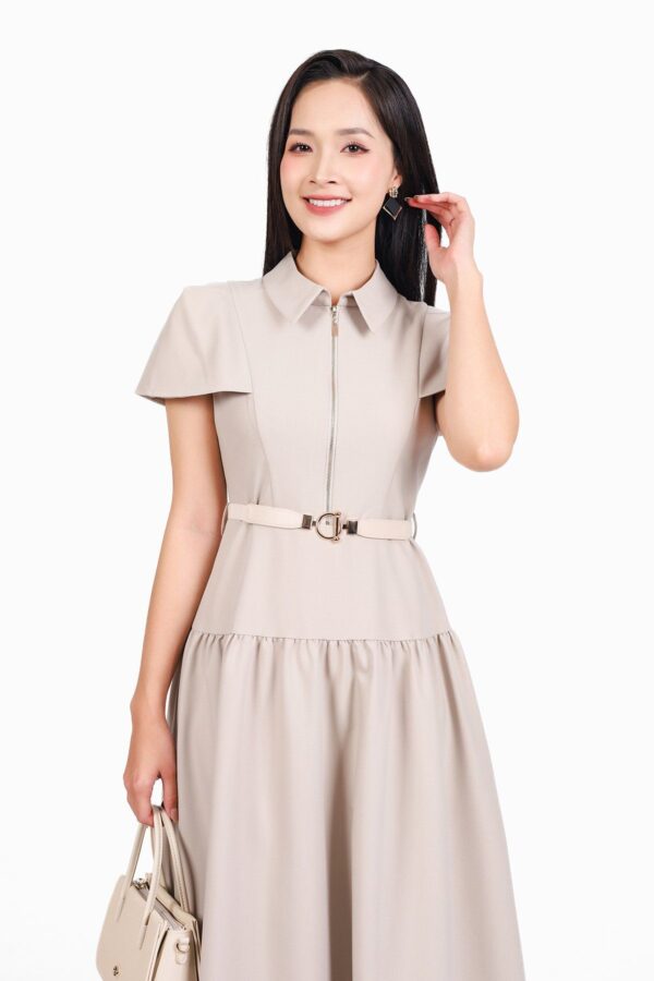 Đầm công sở vải tuytsi dáng xoè có lót - Ảnh 4