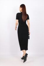 Đầm công sở vải cotton dáng ôm cổ leo lệch phối mặt kim loại trang trí - Ảnh 3