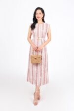 Đầm dạo phố vải lưới hai lớp dáng suông cổ tròn vai chờm