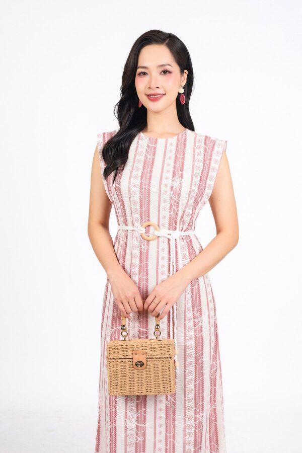 Đầm dạo phố vải lưới hai lớp dáng suông cổ tròn vai chờm - Ảnh 5